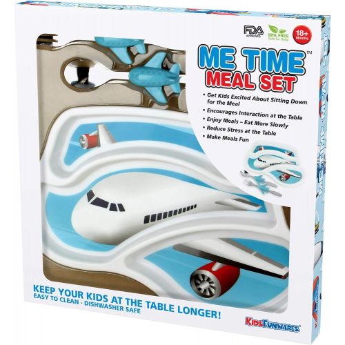  [아마존베스트]KidsFunwares Me Time Meal Set (Airplane)  3-Piece Set for Kids and Toddlers  Plate, Fork and Spoon that Children Love - Sparks your Childs Imagination and Teaches Portion Control