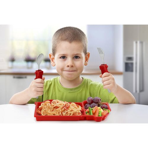  KidsFunwares Fire Engine Me Time Meal Set, Portion Control Divided Plate with Fork and Spoon for Kids