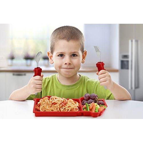  KidsFunwares Fire Engine Me Time Meal Set, Portion Control Divided Plate with Fork and Spoon for Kids