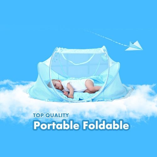  KidsTime Baby Travel Bed,Baby Bed Portable Folding Baby Crib Mosquito Net Portable Baby Cots Newborn Foldable Crib(BLUE)