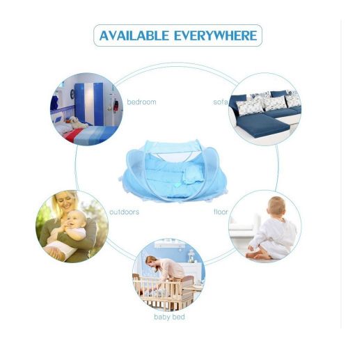  KidsTime Baby Travel Bed,Baby Bed Portable Folding Baby Crib Mosquito Net Portable Baby Cots Newborn Foldable Crib(BLUE)