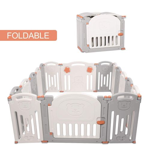  kidsclub Baby Playpen Infants Safety Fence Foldable Portable Play Yard, HDPE, BPA Free, Home Indoor Outdoor Activity Centre Play Pen (12 Panel)