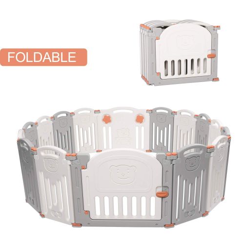  Kidsclub Baby Playpen 14+2 Panel Activity Center Safety Play Yard for Toddler Foldable Portable HDPE Indoor Outdoor Infants Playards Fence Play Pin Let Baby Play While Doing Housew