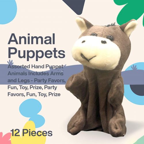  Animal Puppets 8.25 Inches  12 Pieces  Assorted Hand Puppet Animals Includes Arms And Legs - Great Party Favors, Fun, Toy, Gift, Prize  By Kidsco