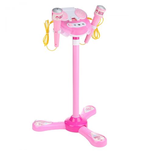  Kidsform Kid Karaoke System Machine Toy Set Music MP3 Player With 2 Microphones Built in Speaker Adjustable Stand FOR Cellphone Table MP3 MP4 Gift with Flashing Stage Lights and Applause