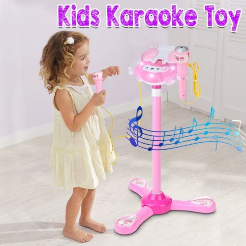  Kidsform Kid Karaoke System Machine Toy Set Music MP3 Player With 2 Microphones Built in Speaker Adjustable Stand FOR Cellphone Table MP3 MP4 Gift with Flashing Stage Lights and Applause