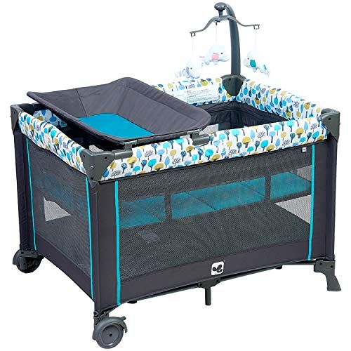  [아마존베스트]Kidsry Portable Playard,Sturdy Play Yard with Comfortable Mattress and Changing Station (Blue&Green)