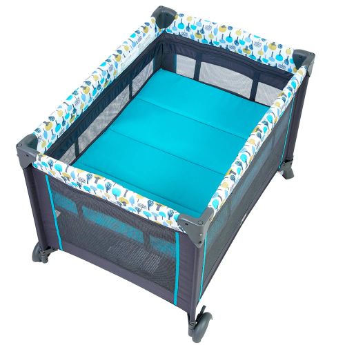  [아마존베스트]Kidsry Portable Playard,Sturdy Play Yard with Comfortable Mattress and Changing Station (Blue&Green)