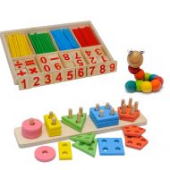 Kidsteins 3 Toys Value Pack - Math, Counting, Puzzle and Creativity Wooden Stem Toys for Cognitive Improvement Through Children Play - Great for Group Play and Learning
