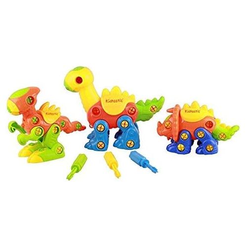  Kidtastic Set of 7 Take Apart Toys, Dinosaurs, Helicopter, Train, Truck, Motorcycle, STEM Building Set, Engineering Kit for Boys, Girls, Toddlers, Age 3, 4, 5 Year Old