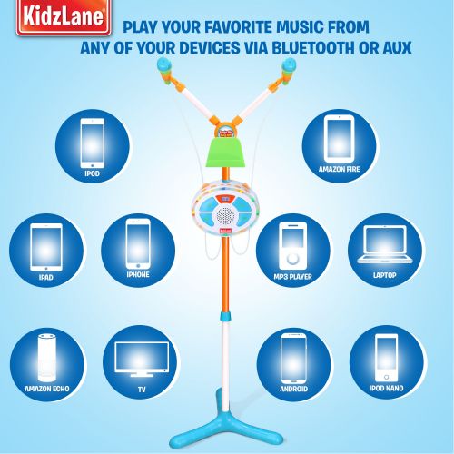  Kidzlane Kids Karaoke Machine and Music Player with Two Mics, Bluetooth and Aux Connectivity, LED Lights, and Sound Effects …