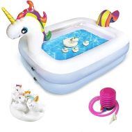 Kidzlane Unicorn Pool with Toys for Kids | Small Inflatable Kiddie Pool Includes Toys, Pump, Carrying Bag | Toddler Blow Up Swimming Pool for Backyard & Outdoor (43” x 32” x 28