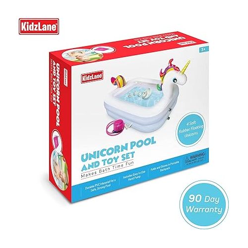  Kidzlane Unicorn Pool with Toys for Kids | Small Inflatable Kiddie Pool Includes Toys, Pump, Carrying Bag | Toddler Blow Up Swimming Pool for Backyard & Outdoor (43” x 32” x 28