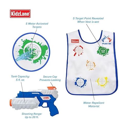  Kidzlane Water Guns & Water Activated Vests | Fun Water Toy for Kids Outside | Backyard or Outdoor Water Game | Summer Activity Toys for Kids Boys & Girls | Ages 3-8 Years Old