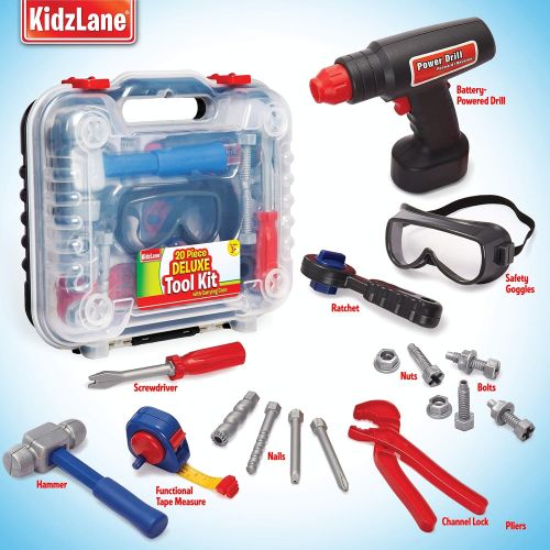  [아마존 핫딜]  [아마존핫딜]Kidzlane Durable Kids Tool Set with Electronic Cordless Drill and 18 Pretend Play Construction Accessories, with a Sturdy Case