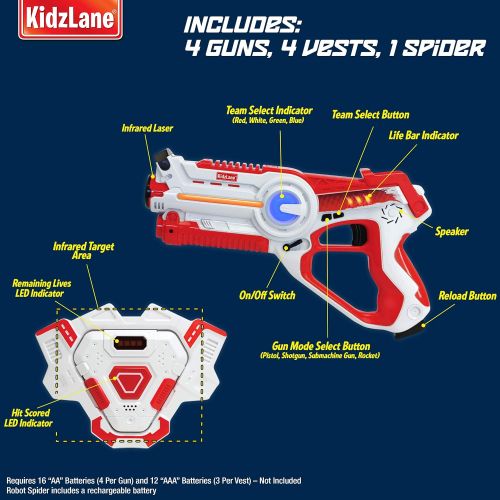  [아마존핫딜][아마존 핫딜] Kidzlane Infrared Laser Tag Multiplayer Game Set  Pack Includes 4 Lazer Guns + 4 Target Vests + 1 Robot Spider Target  100% Safe Indoor and Outdoor Fun for Kids and Adults