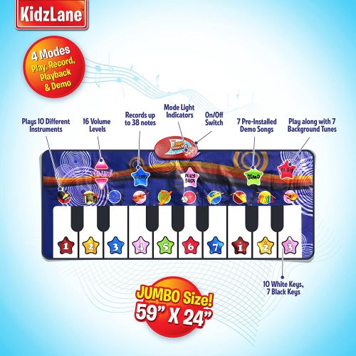  [아마존베스트]Kidzlane Durable Piano Mat, 10 Selectable Sounds, Play and Record, for Kids 2 to 5, Dance and Learn