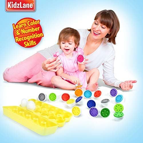  [아마존베스트]Kidzlane Color Matching Egg Set - Toddler Toys - Educational Color & Number Recognition Skills Learning Toy - Easter Eggs