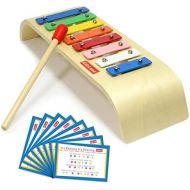 [아마존베스트]Kidzlane My First Xylophone for Kids | 8 Song Learning Cards, Rubber Tip Mallet, Wooden Base
