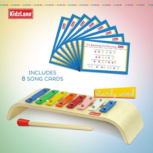  [아마존베스트]Kidzlane My First Xylophone for Kids | 8 Song Learning Cards, Rubber Tip Mallet, Wooden Base