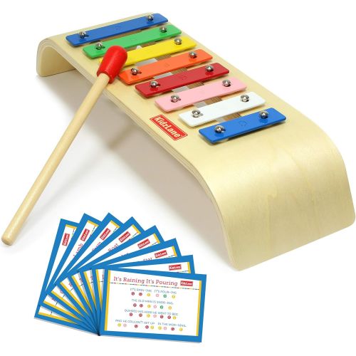  [아마존베스트]Kidzlane My First Xylophone for Kids | 8 Song Learning Cards, Rubber Tip Mallet, Wooden Base