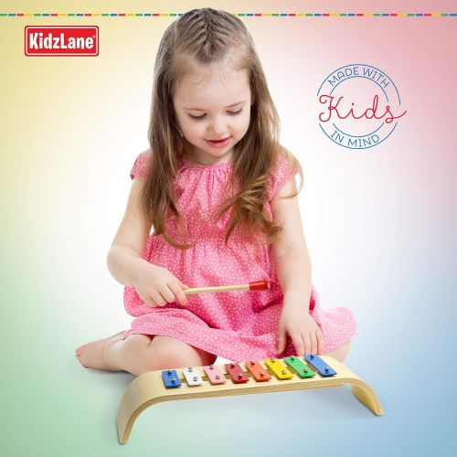  [아마존베스트]Kidzlane My First Xylophone for Kids | 8 Song Learning Cards, Rubber Tip Mallet, Wooden Base