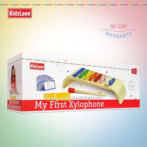  [아마존베스트]Kidzlane My First Xylophone for Kids | 8 Song Learning Cards, Rubber Tip Mallet, Wooden Base