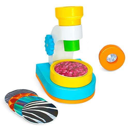  My First Microscope Science Kit by Kidzlane: Children’s Wooden Microscope with 2 Viewing Lenses and 10 Picture Slides - Best STEM Toys for Toddlers & Kids Ages 3+