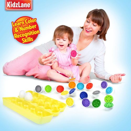  Kidzlane Count & Match Educational Egg Toy  Teach Colors, Numbers & Fine Motor Skills - 12 Sturdy Eggs in Plastic Carton  100% Toddler & Child Safe 18M+