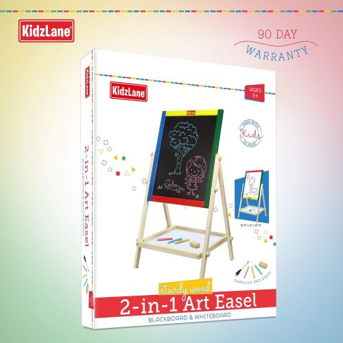  [아마존베스트]Kidzlane Double Sided Wooden Kids Easel - Features Whiteboard and Chalkboard with Built-in Shelf - Art Accessories Included Ages 3+