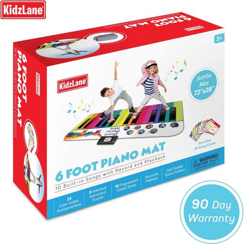  [아마존베스트]Kidzlane Floor Piano Mat for Kids and Toddlers - Giant 6 feet Piano Mat, 24 Keys  10 Song Cards, Built in Songs, Record & Playback, 8 Instrument Sounds  Age 3+