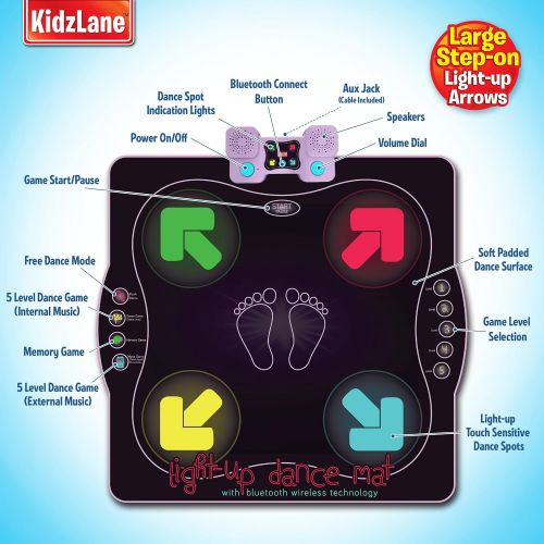  Kidzlane Light Up Dance Mat - Arcade Style Dance Games with Built in Music Tracks and Wireless Technology