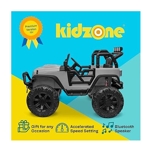 Kidzone 2 Seater Kids Large Ride On Truck 12V Battery Powered Electric Vehicle Toy Car with Parent Remote Control, Double Doors, Safety Belt, LED Lights, MP3 Music, DIY License Plate - Gray