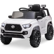 Kidzone 12V Ride on Truck, Battery Powered Licensed Toyota Tacoma Electric Car for Kids, Electric Vehicle Toy with Remote Control, 3 Speeds, MP3, Horn, LED Lights, Suspension System - White