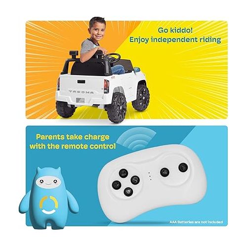  Kidzone 12V Ride on Truck, Battery Powered Licensed Toyota Tacoma Electric Car for Kids, Electric Vehicle Toy with Remote Control, 3 Speeds, MP3, Horn, LED Lights, Suspension System - White