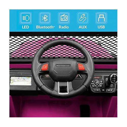  Kidzone 12V 3.8 MPH Kids 2-Seater Ride On Truck Car Electric Vehicles w/Personalize License Plate, 4-Wheeler Suspension, Parent Remote Control, MP3, 3 Speeds, LED Lights, Bluetooth, Radio - Pink