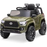 Kidzone 12V Ride on Truck, Battery Powered Licensed Toyota Tacoma Electric Car for Kids, Electric Vehicle Toy with Remote Control, 3 Speeds, MP3, Horn, LED Lights, Suspension System - Green