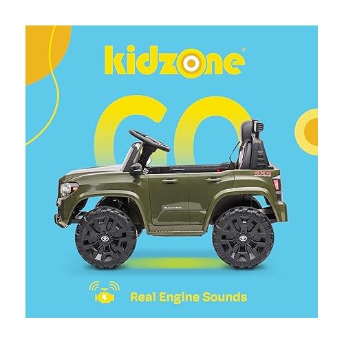  Kidzone 12V Ride on Truck, Battery Powered Licensed Toyota Tacoma Electric Car for Kids, Electric Vehicle Toy with Remote Control, 3 Speeds, MP3, Horn, LED Lights, Suspension System - Green