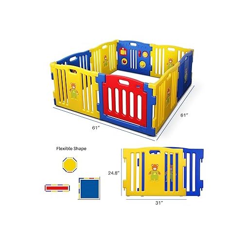  Kidzone Baby Playpen Kids 8 Panel Safety Play Center Yard Home Indoor Outdoor Pen Play Pen Children Activity (Blue)