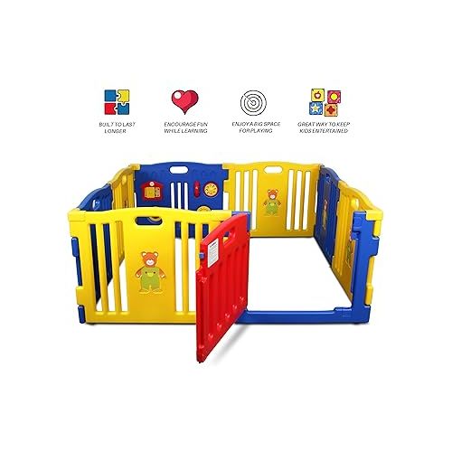  Kidzone Baby Playpen Kids 8 Panel Safety Play Center Yard Home Indoor Outdoor Pen Play Pen Children Activity (Blue)