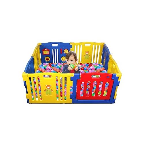  Kidzone Baby Playpen Kids 8 Panel Safety Play Center Yard Home Indoor Outdoor Pen Play Pen Children Activity (Blue)