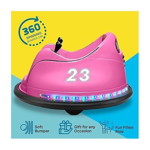  Kidzone 6V Electric Ride On Bumper Car for Kids & Toddlers 1.5-5 Years Old, DIY Sticker Baby Bumping Toy Gifts W/Remote Control, LED Lights & 360 Degree Spin, ASTM Certified