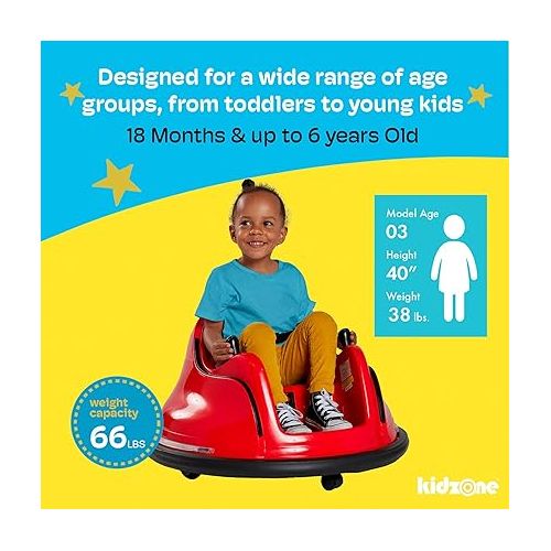  Kidzone 6V Electric Ride On Bumper Car for Kids & Toddlers 1.5-5 Years Old, DIY Sticker Baby Bumping Toy Gifts W/Remote Control, LED Lights & 360 Degree Spin, ASTM Certified