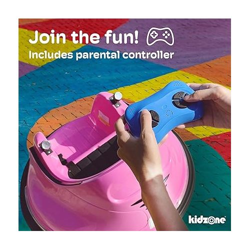  Kidzone 6V Electric Ride On Bumper Car for Kids & Toddlers 1.5-5 Years Old, DIY Sticker Baby Bumping Toy Gifts W/Remote Control, LED Lights & 360 Degree Spin, ASTM Certified