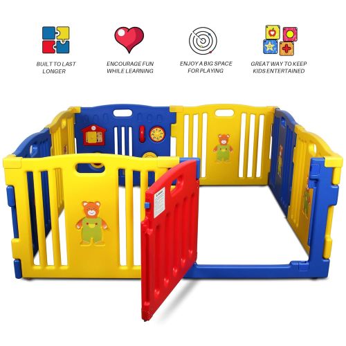  [아마존베스트]Kidzone Baby Playpen Kids 8 Panel Safety Play Center Yard Home Indoor Outdoor Pen Play Pen Children Activity (Blue)