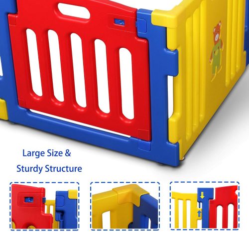  [아마존베스트]Kidzone Baby Playpen Kids 8 Panel Safety Play Center Yard Home Indoor Outdoor Pen Play Pen Children Activity (Blue)