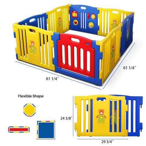  [아마존베스트]Kidzone Baby Playpen Kids 8 Panel Safety Play Center Yard Home Indoor Outdoor Pen Play Pen Children Activity (Blue)