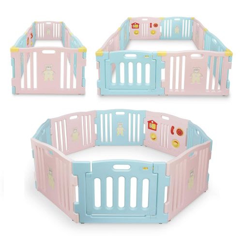  Kidzone Baby Playpen Kids 8 Panel Safety Play Center Yard Home Indoor Outdoor Pen Play Pen Children Activity (Blue)