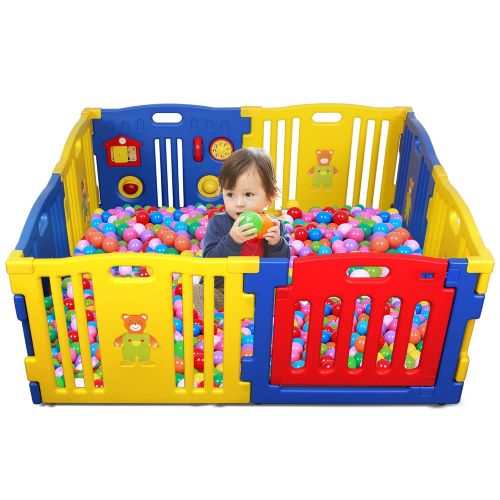  Kidzone Baby Playpen Kids 8 Panel Safety Play Center Yard Home Indoor Outdoor Pen Play Pen Children Activity (Blue)