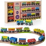 Kidzzy Toys Wooden Train Set 12 PCS Box with Cover - Train Toys Magnetic Set Toy Train Sets for Kids Toddler Gift for Christmas and Birthday for Boys